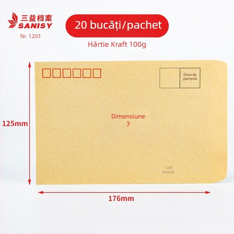 Sanyi plic poștal din hârtie Kraft, stil plic chinezesc, Model No. 9/C4, cu logo imprimat