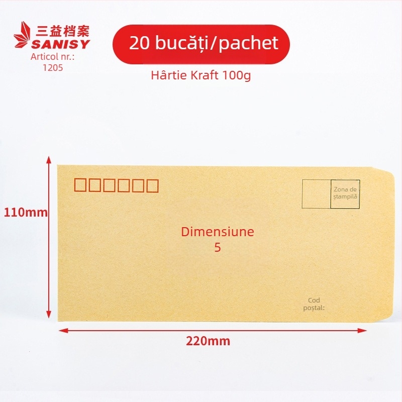 Sanyi plic poștal din hârtie Kraft, stil plic chinezesc, Model No. 9/C4, cu logo imprimat