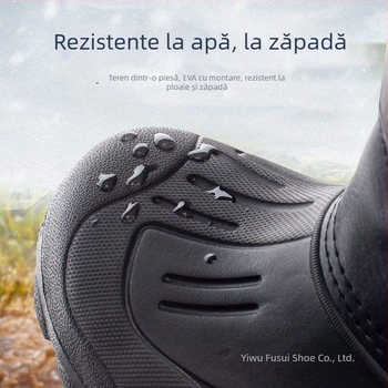 Ghete impermeabile de iarnă pentru bărbați – ușoare, antiderapante, calde; exterior TPE, branț din bumbac, căptușeală din lână de miel; gleznă joasă, design scurt