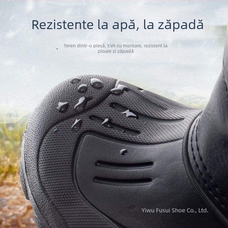 Ghete impermeabile de iarnă pentru bărbați – ușoare, antiderapante, calde; exterior TPE, branț din bumbac, căptușeală din lână de miel; gleznă joasă, design scurt