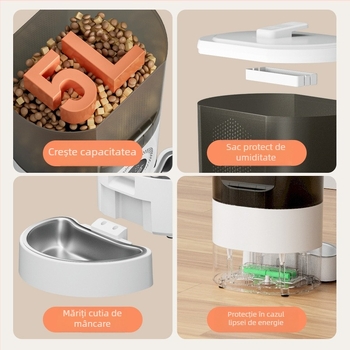 Hrănitor automat pentru pisici cu telecomandă, porții programate, set complet de alimentare