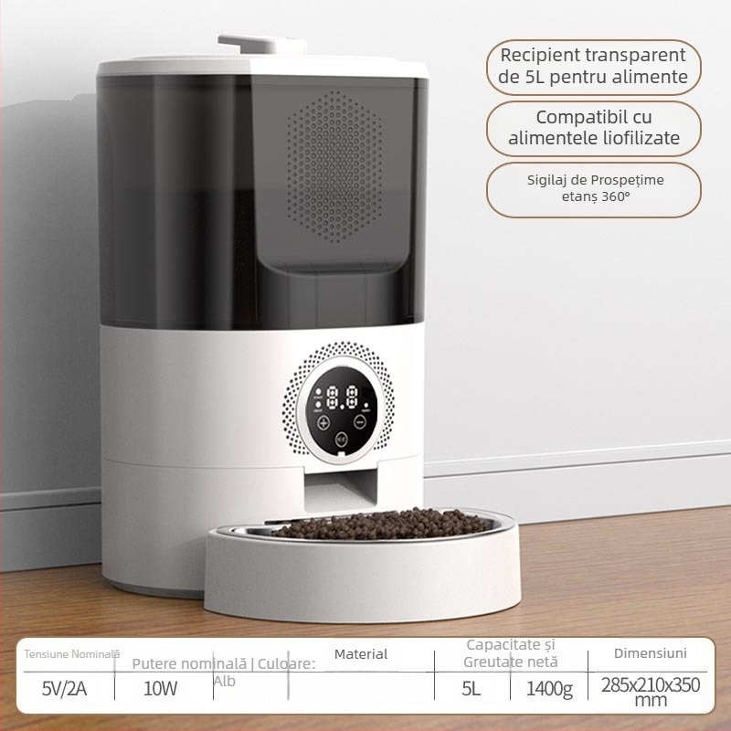 Hrănitor automat pentru pisici cu telecomandă, porții programate, set complet de alimentare