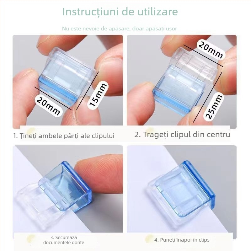 Clip de colț din plastic, transparent, pentru birou, multifuncțional