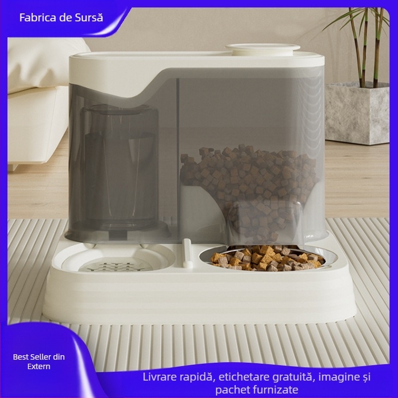 All-in-One: Dispenser de apă pentru animale de companie și hrănitor pentru pisici, cu boluri detașabile și ușor de curățat; plastic, ambalaj 1 bucată, hranire manuală