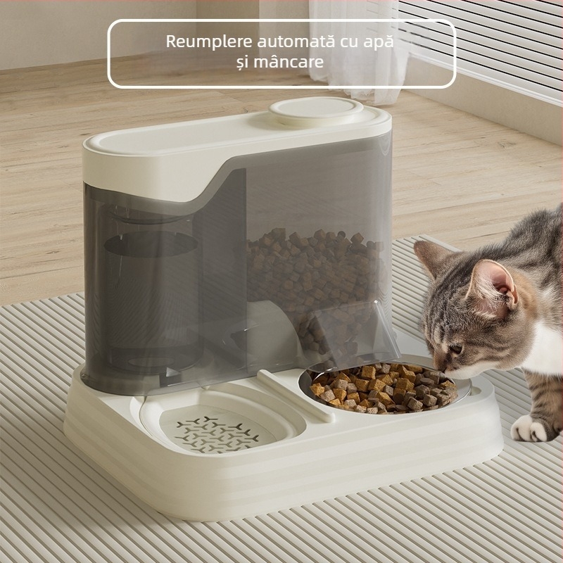 All-in-One: Dispenser de apă pentru animale de companie și hrănitor pentru pisici, cu boluri detașabile și ușor de curățat; plastic, ambalaj 1 bucată, hranire manuală