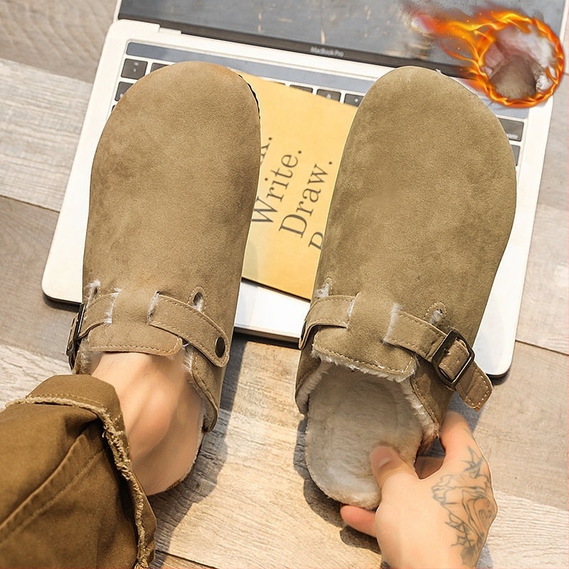 Papuci de iarnă pentru bărbați, talpă groasă pentru creșterea înălțimii, căptuțiți, slip-on în stil Birkenstock, talpă EVA și partea superioară EVA, pentru uz interior și exterior