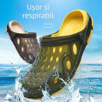 Sandale bărbați cu găuri pentru plajă: antiderapante, impermeabile, rezistente la uzură, talpă EVA, partea superioară PVC, închidere cu cataramă