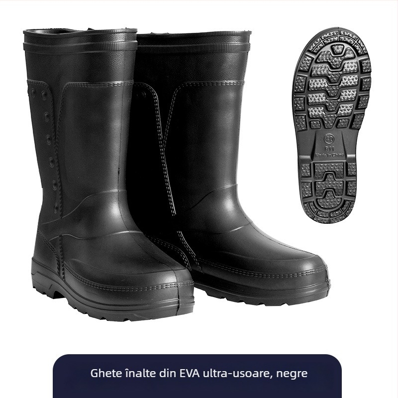 Cizme de ploaie EVA pentru unisex, înălțime mare a tubului, talpă antiderapantă, căptușeală din blană artificială