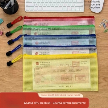 Geantă pentru documente din PVC, cu fermoar din plasă, transparentă pentru facturi și chitanțe