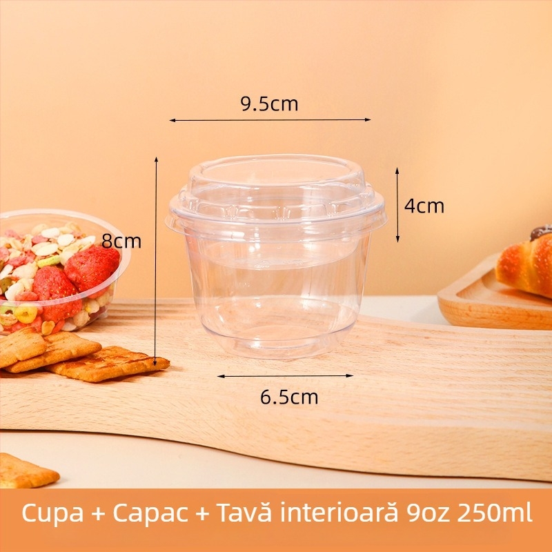 Cupa de plastic PET, de unică folosință, cu formă în U, cu dublu strat și compartiment interior, pentru magazin de ceai cu lapte