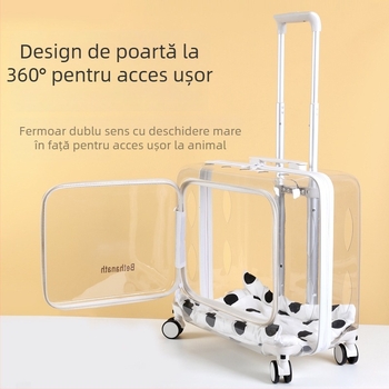 Geantă troler pentru animale de companie, transparentă, design panoramic, capacitate mare, din plastic