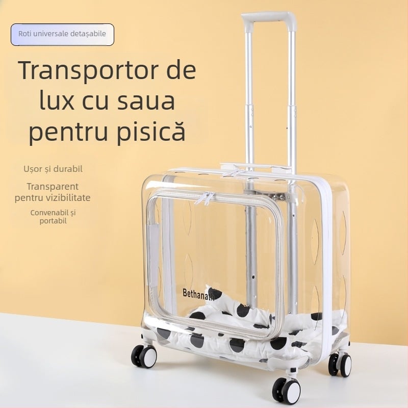 Geantă troler pentru animale de companie, transparentă, design panoramic, capacitate mare, din plastic