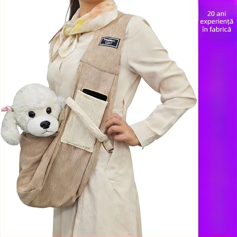 Geantă de transport pentru animale de companie, fleece plasă, curea crossbody, ușoară și respirabilă pentru pisici și câini mici