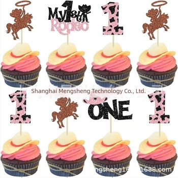 Steaguri pentru tort 24 buc., sclipici pe ambele fețe, din hârtie, temă cowboy pentru tort de ziua de naștere