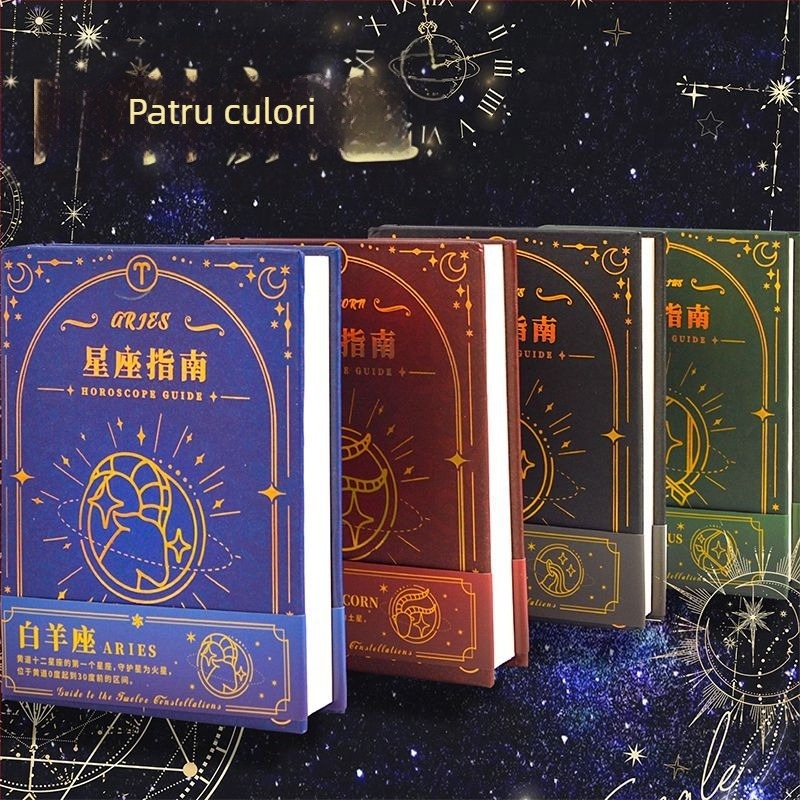 Caiet cu tema Cele 12 zodii, legare cu adeziv, hârtie offset dublă, 80 gsm, 100–200 pagini, stil creativ