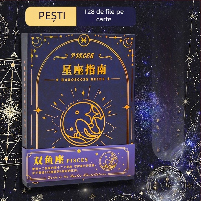 Caiet cu tema Cele 12 zodii, legare cu adeziv, hârtie offset dublă, 80 gsm, 100–200 pagini, stil creativ
