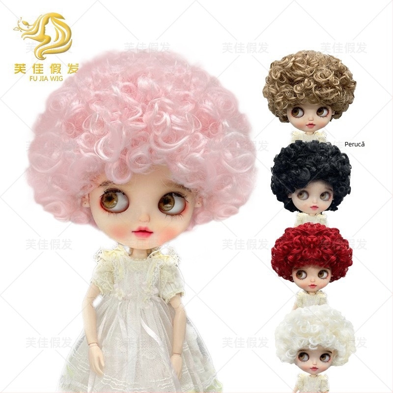 Perucă pentru păpușă BJD, păr scurt buclat, model LBB, sârmă rezistentă la temperatură, stil desen animat, breton buclat, origine Zhejiang