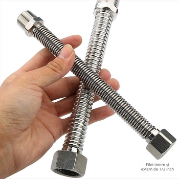 Furtun flexibil din oțel inoxidabil 304 cu filet interior și exterior – prelungire de alimentare pentru boiler și toaletă (Model DFA; Material: oțel inoxidabil 304; Presiune nominală: 1.0; Temperatură de lucru: 10–100°C; Montaj: filet)