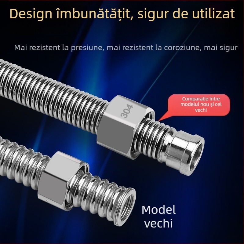 Furtun flexibil din oțel inoxidabil 304 cu filet interior și exterior – prelungire de alimentare pentru boiler și toaletă (Model DFA; Material: oțel inoxidabil 304; Presiune nominală: 1.0; Temperatură de lucru: 10–100°C; Montaj: filet)