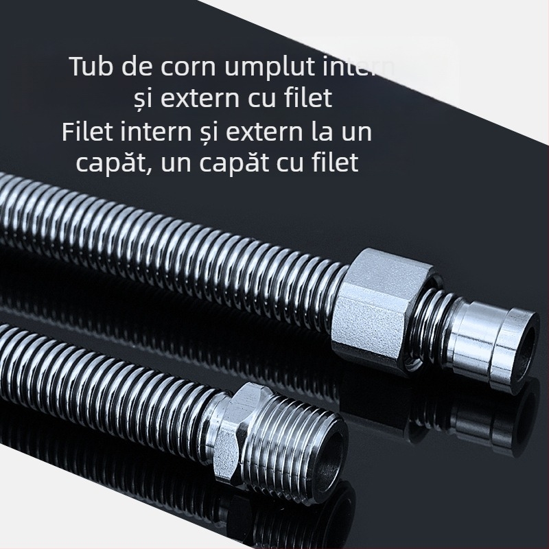 Furtun flexibil din oțel inoxidabil 304 cu filet interior și exterior – prelungire de alimentare pentru boiler și toaletă (Model DFA; Material: oțel inoxidabil 304; Presiune nominală: 1.0; Temperatură de lucru: 10–100°C; Montaj: filet)