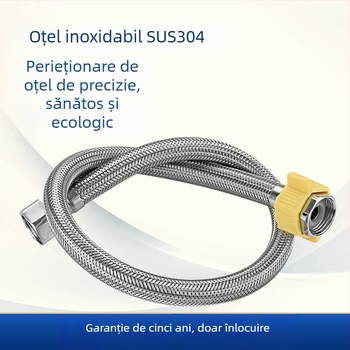 Furtun de alimentare din oțel inoxidabil 304, cu capete duble pentru boiler și toaletă, model 1223, presiune nominală 0,6 MPa, temperatură de lucru 90°C, montaj universal