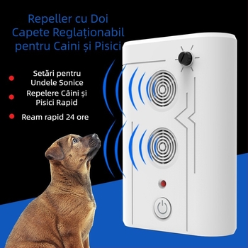 Repeller ultrasonic pentru câini, JL-659G cu două capete, carcasă din plastic, putere mare, utilizare universală