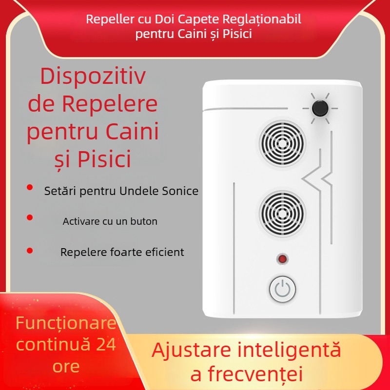 Repeller ultrasonic pentru câini, JL-659G cu două capete, carcasă din plastic, putere mare, utilizare universală