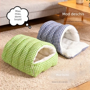 Cuib de pisică în cort de iarnă — pat de dormit din polyester pentru pisici