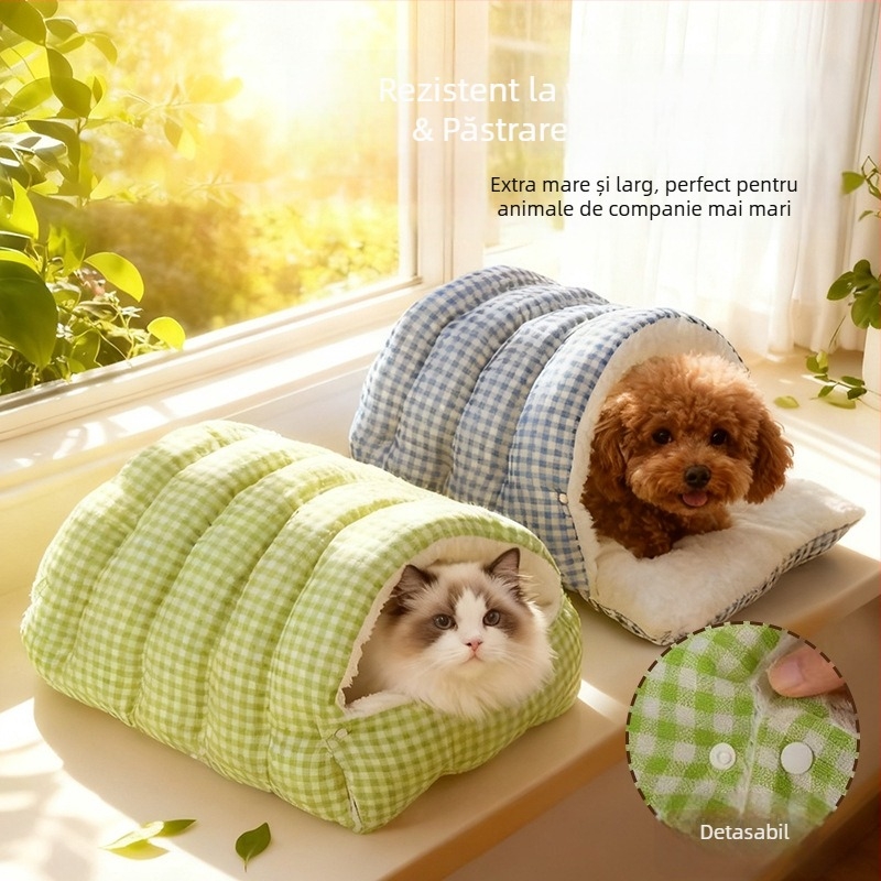 Cuib de pisică în cort de iarnă — pat de dormit din polyester pentru pisici