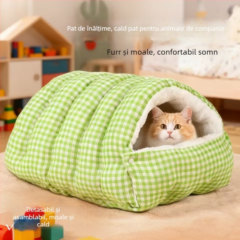 Cuib de pisică în cort de iarnă — pat de dormit din polyester pentru pisici