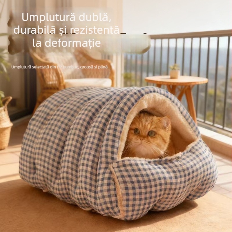 Cuib de pisică în cort de iarnă — pat de dormit din polyester pentru pisici
