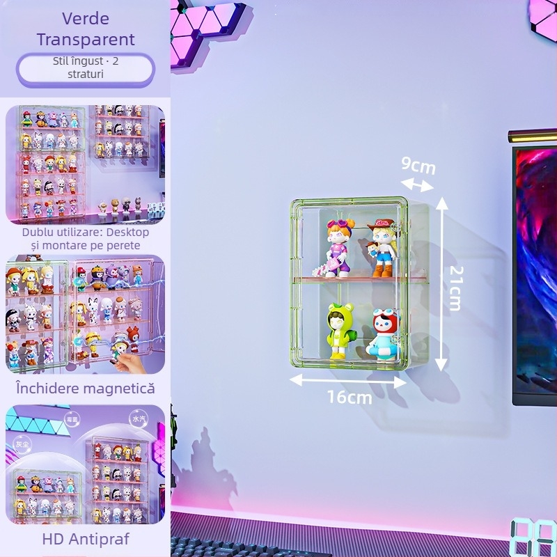 Vitrină de perete pentru figuri – transparentă, protecție la praf și umezeală, PET plastic, capacitate 18 L, model 9625