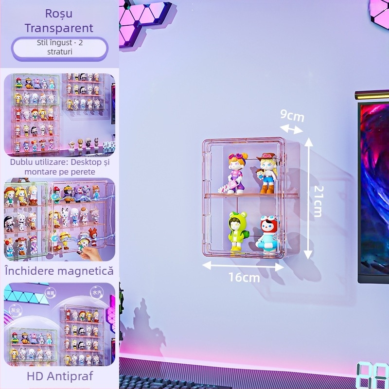 Vitrină de perete pentru figuri – transparentă, protecție la praf și umezeală, PET plastic, capacitate 18 L, model 9625