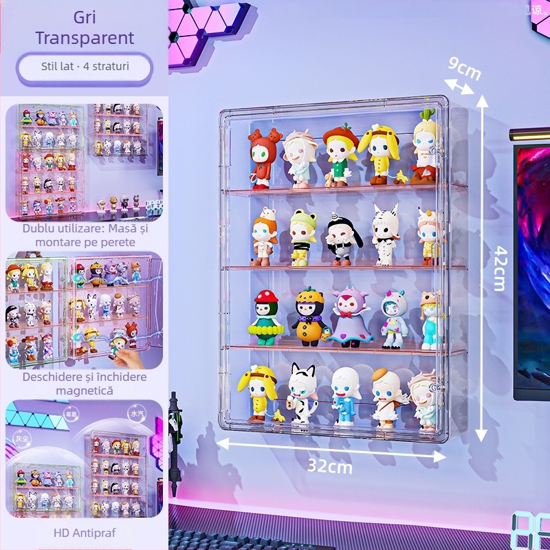 Vitrină de perete pentru figuri – transparentă, protecție la praf și umezeală, PET plastic, capacitate 18 L, model 9625