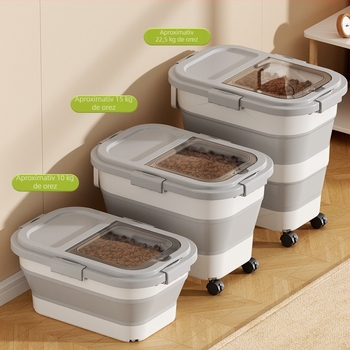 Recipient pliabil pentru hrana animalelor de companie — etanșare, rezistent la umezeală, anti-insecte, din PP, 10L+ capacitate, depozitare orez/grâne