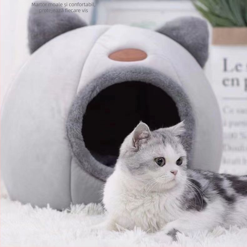 Cat Head Bed – Căldură pe tot timpul anului, Respirabil, Semiînchis, Lavabil