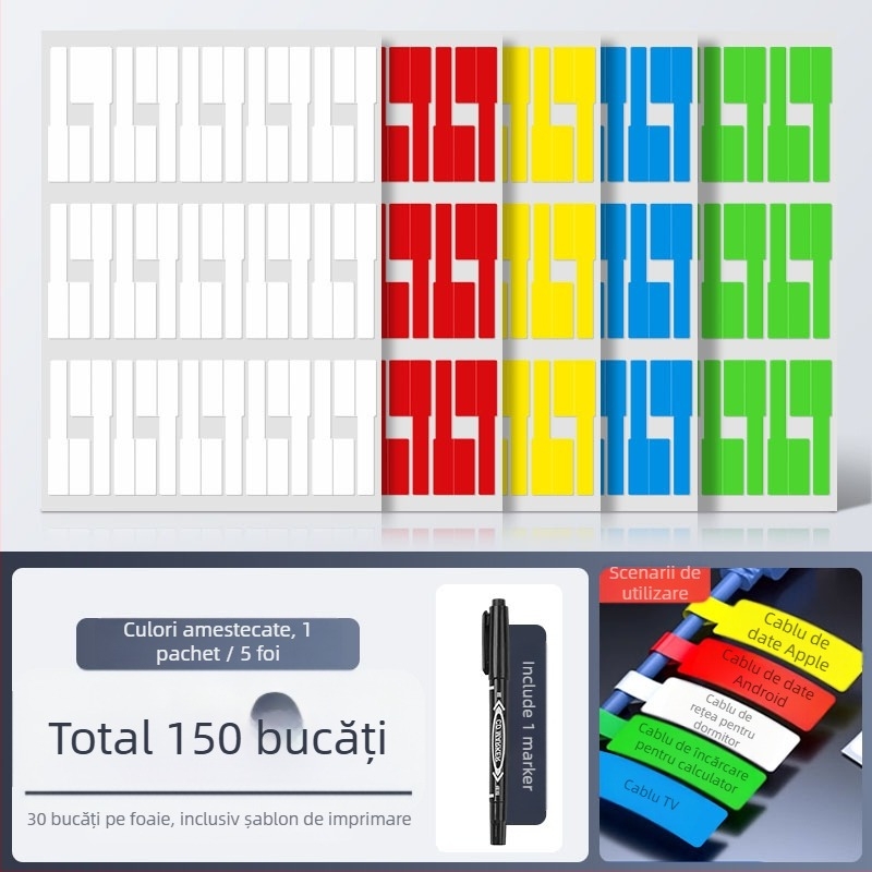 Etichetă impermeabilă pentru cabluri, autocolant din hârtie kraft, pentru etichetare manuală a cablurilor, 100 etichete