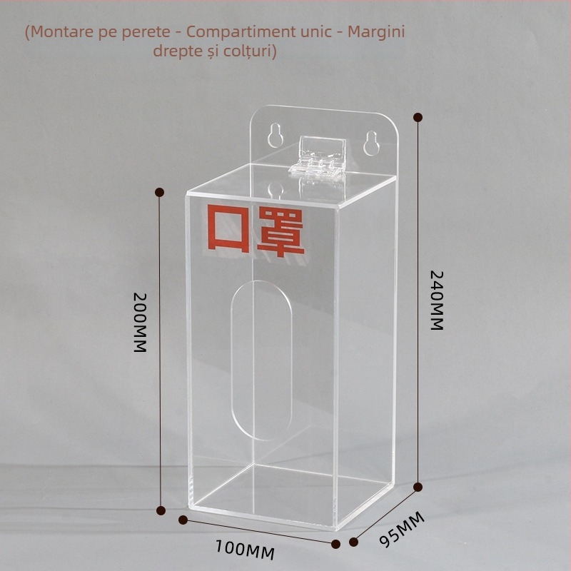 Cutie de depozitare din acrilic, montată pe perete, pentru măști și mănuși — capacitate 1 L, organizează măști, mănuși, pălării și acoperitoare pentru pantofi