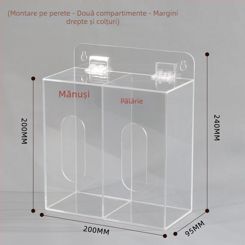 Cutie de depozitare din acrilic, montată pe perete, pentru măști și mănuși — capacitate 1 L, organizează măști, mănuși, pălării și acoperitoare pentru pantofi