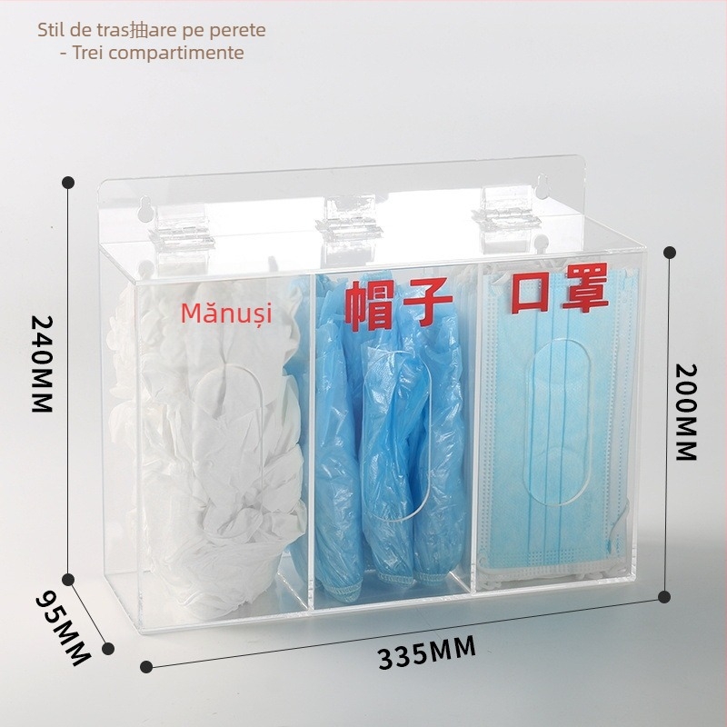 Cutie de depozitare din acrilic, montată pe perete, pentru măști și mănuși — capacitate 1 L, organizează măști, mănuși, pălării și acoperitoare pentru pantofi