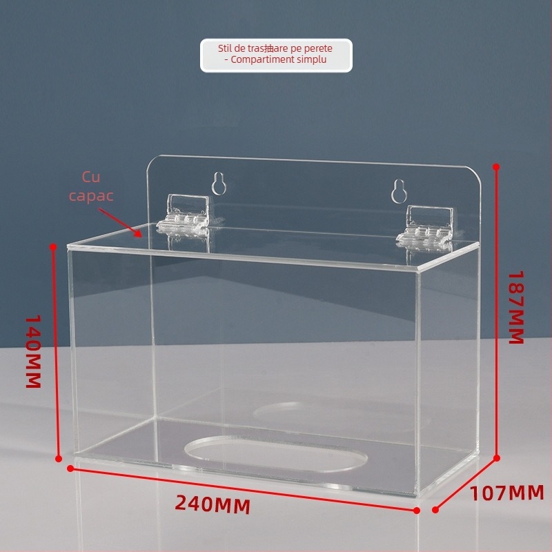 Cutie de depozitare din acrilic, montată pe perete, pentru măști și mănuși — capacitate 1 L, organizează măști, mănuși, pălării și acoperitoare pentru pantofi
