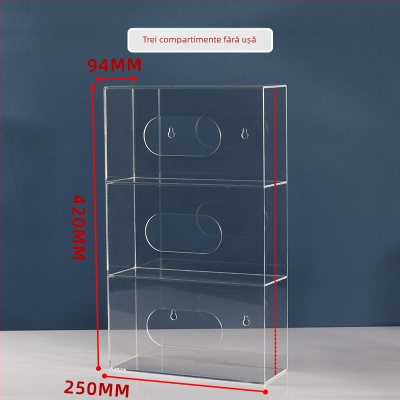 Cutie de depozitare din acrilic, montată pe perete, pentru măști și mănuși — capacitate 1 L, organizează măști, mănuși, pălării și acoperitoare pentru pantofi