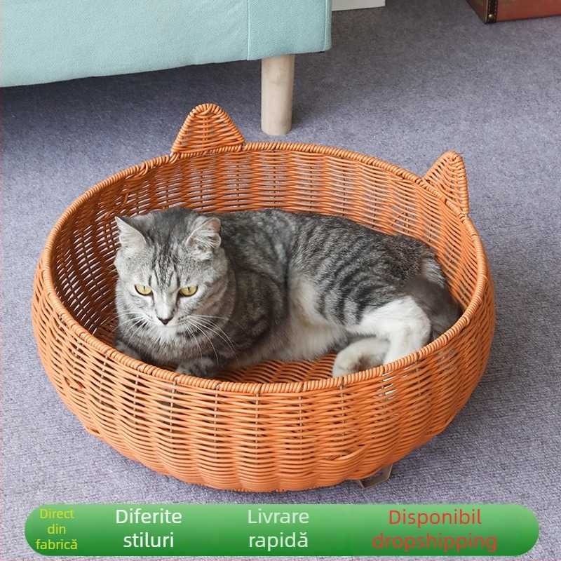 Cuib de pisică din ratan – respirabil, pentru interior, pentru pisici, primăvară-vară.