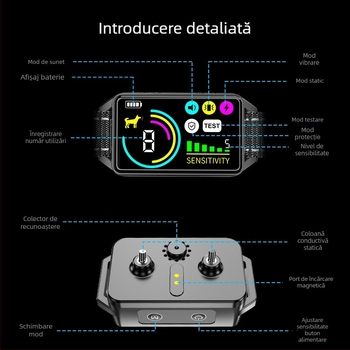Colier de dresaj pentru câini cu ecran LCD, identificare inteligentă pe trei axe, din plastic, șoc electric