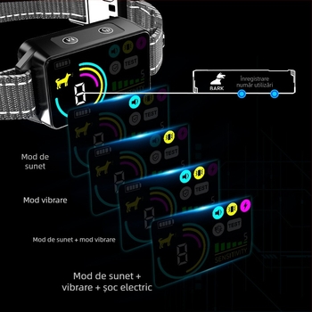 Colier de dresaj pentru câini cu ecran LCD, identificare inteligentă pe trei axe, din plastic, șoc electric