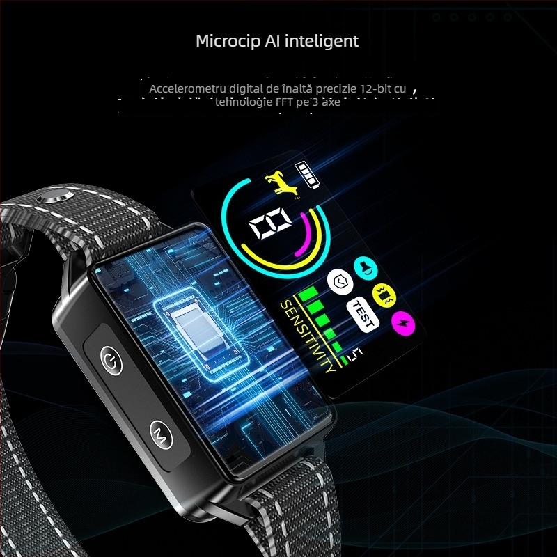 Colier de dresaj pentru câini cu ecran LCD, identificare inteligentă pe trei axe, din plastic, șoc electric