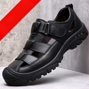 Sandale din piele cu partea superioară din piele de vită, talpă din cauciuc, branț PU, respirabile, anti-derapare