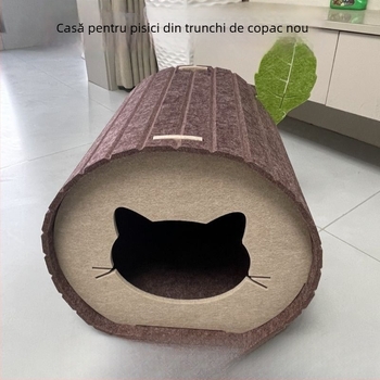 Cuib pentru pisici și tunel — din filc, pliabil, adăpost semiînchis pentru pisici, cuiburi pentru animale de companie