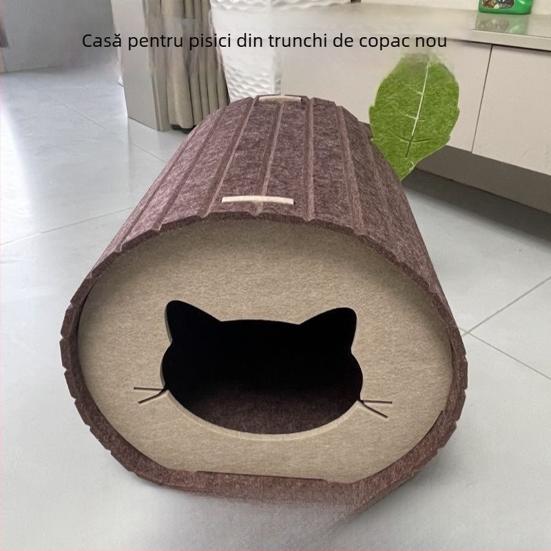 Cuib pentru pisici și tunel — din filc, pliabil, adăpost semiînchis pentru pisici, cuiburi pentru animale de companie