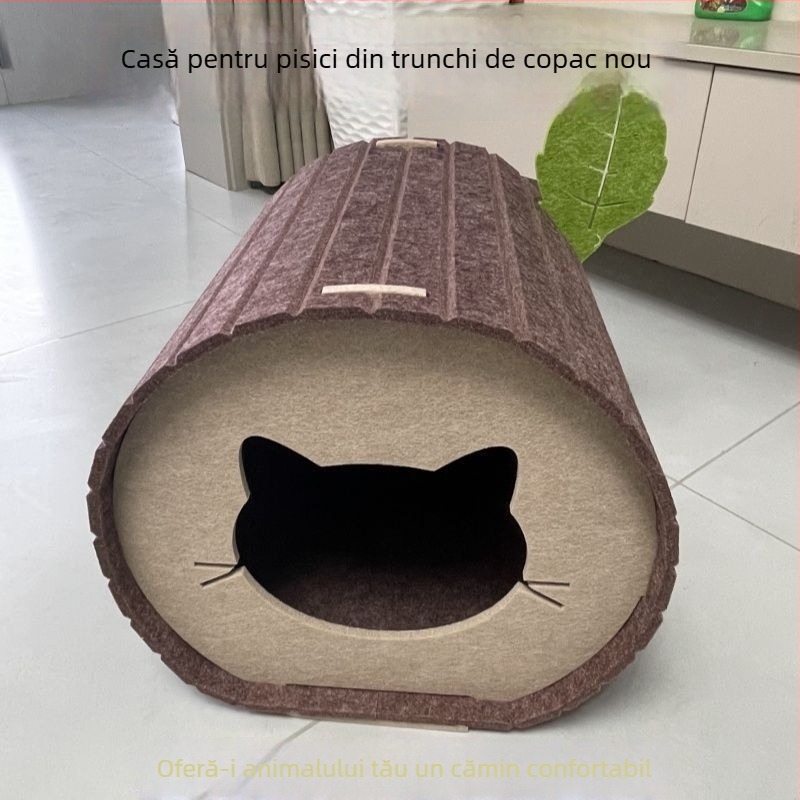 Cuib pentru pisici și tunel — din filc, pliabil, adăpost semiînchis pentru pisici, cuiburi pentru animale de companie